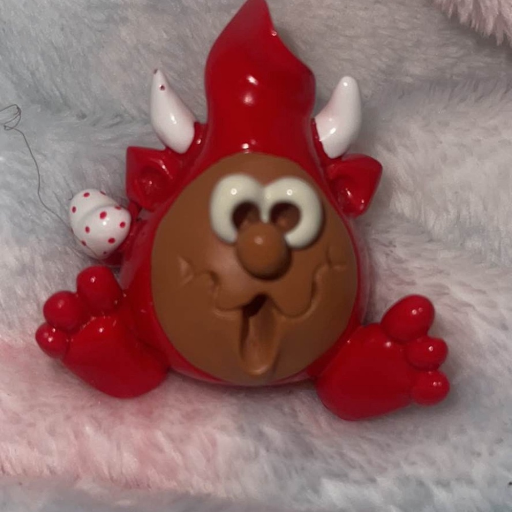 Red Ceramic Devil Figurine with Brown Face hugfactory